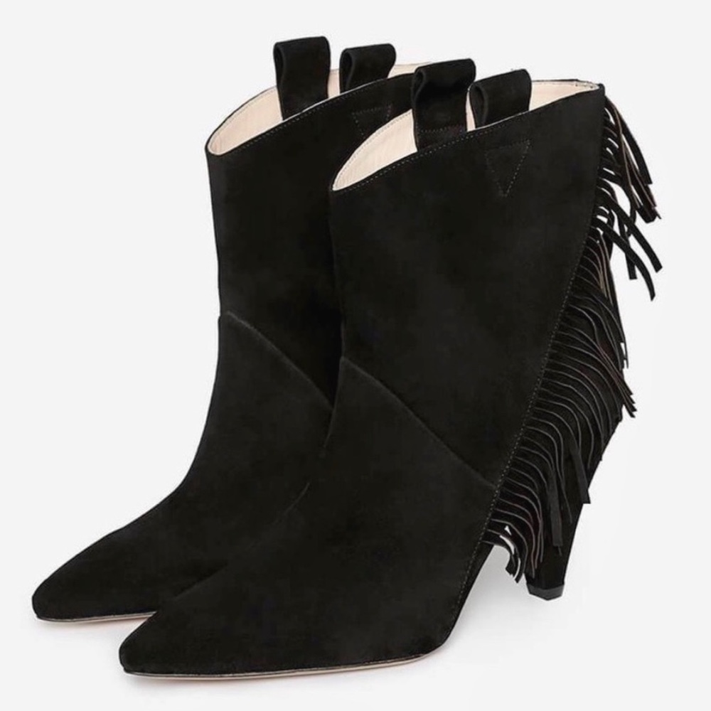 Anine Bing Black Suede Fringe Ankle Boots